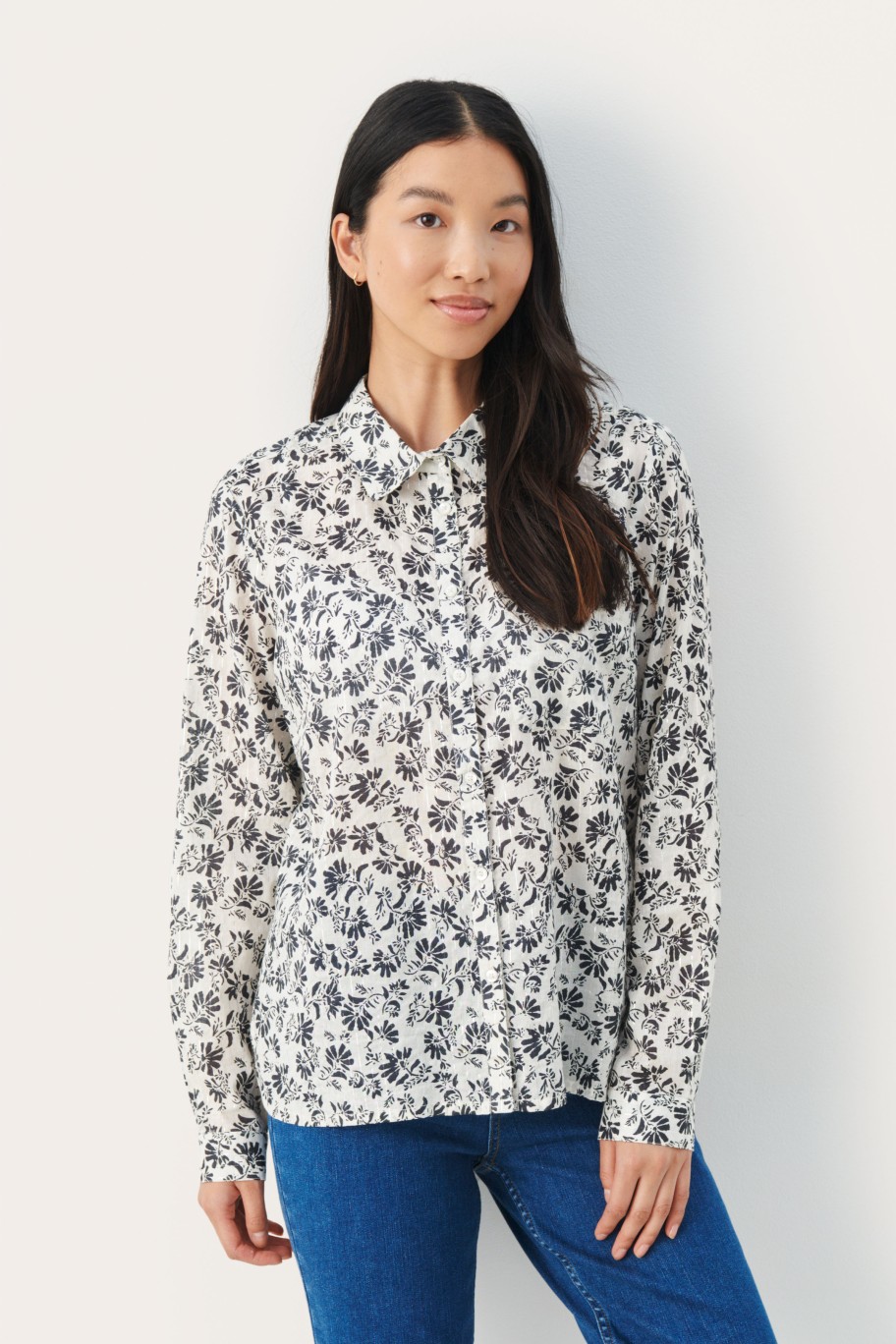 Tops PART TWO | Firinapw Langermet Skjorte Dark Navy Stencil Flower