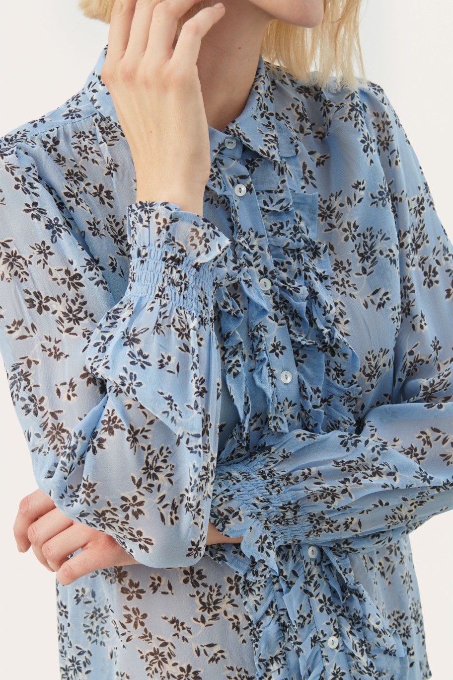 Tops PART TWO | Eibritpw Skjorte Med Volanger Faded Denim Scattered Flower