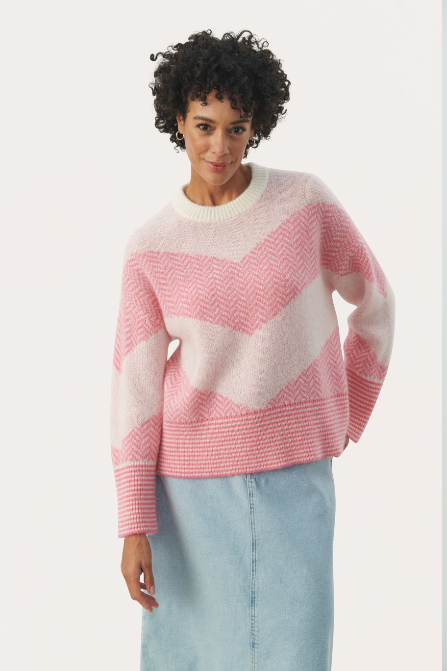 Tops PART TWO | Elektrapw Strikket Genser Pink Herringbone Stripe